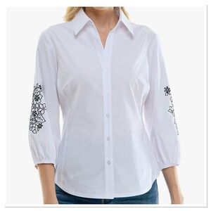 Zac & Rachel Elegant White with Black Embroidered Blouse